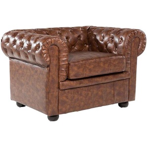 Sessel Braun Kunstleder Chesterfield Stil Wohnzimmer Salon