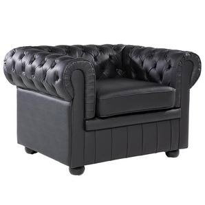 Sessel Schwarz Echtleder Chesterfield Stil Wohnzimmer Salon