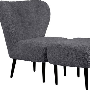 Sessel LEGER HOME BY LENA GERCKE Dinah Gr. Bouclé, mit Hocker, B/H/T: 84 cm x 92 cm x 83 cm, grau (dunkelgrau) Einzelsessel Ohrensessel mit Hocker Sessel Knopfheftung im Rücken, wahlweise oder ohne