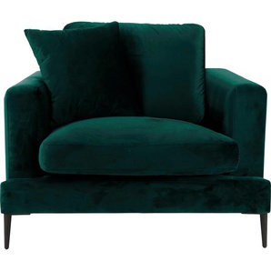 Sessel LEONIQUE Cozy Gr. Samtoptik, B/H/T: 91 cm x 80 cm x 97 cm, grün (dunkelgrün) Einzelsessel XXL-Sessel XXL Sessel mit Metallbeinen und Zierkissen
