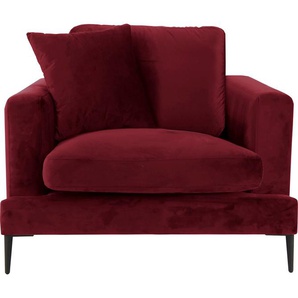 Sessel LEONIQUE Cozy Gr. Samtoptik, B/H/T: 91 cm x 80 cm x 97 cm, rot Einzelsessel XXL-Sessel XXL Sessel mit Metallbeinen und Zierkissen