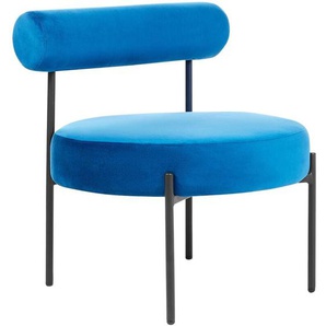 Sessel Marineblau Samtstoff Rund mit Niedriger Lehne Schwarzen Metallbeinen Retro-Design Wohnzimmer Möbel Ausstattung Sitzecke Sitzmöbel