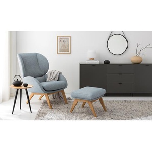Sessel Blau Webstoff Inze Eiche Hell 82 x 102 x 90cm