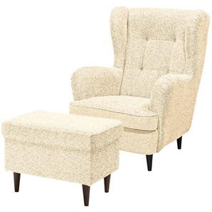 Sessel Marson Beige Teddystoff Svea mit Hocker 78 x 102 x 98cm