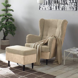 Sessel Marson Beige Microfaser Salvo mit Hocker 78 x 102 x 98cm