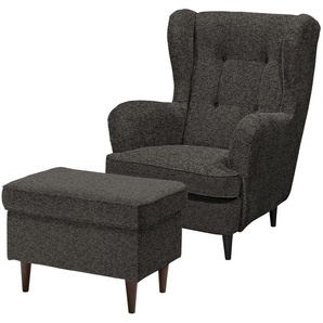 Sessel Grau Teddystoff Svea mit Hocker 78 x 102 x 98cm