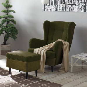 Sessel Marson Grün Microfaser Salvo mit Hocker 78 x 102 x 98cm