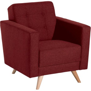 Sessel MAX WINZER Julius Gr. Strukturwebstoff 16523, B/H/T: 75 cm x 81 cm x 83 cm, rot Polstersessel Sessel mit Knopfheftung