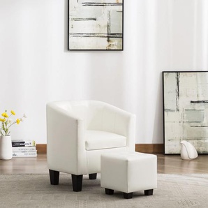Sessel mit Fußhocker Weiß Kunstleder 64x57x68 cm