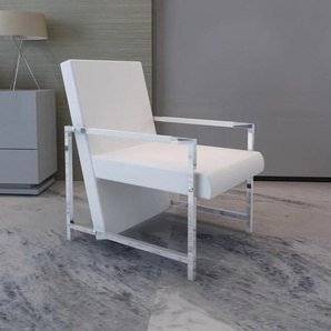 Sessel mit verchromten Füßen Weiß Kunstleder 53x69x73 cm (BxTxH)