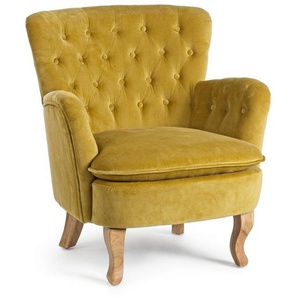Sessel Orlins 71,5x72,5x79cm Gepolstert Senfgelb Samt mit Beinen aus Kiefernholz