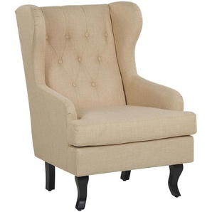 Ohrensessel Beige Polsterbezug Kiefernholz Einzelsessel Wohnzimmer elegant