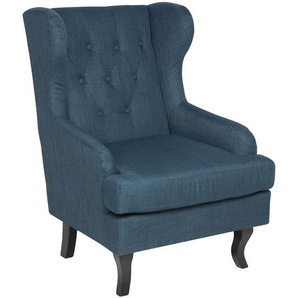 Ohrensessel Blau Polsterbezug Kiefernholz Einzelsessel Wohnzimmer elegant