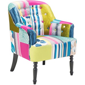 Sessel Blau Patchwork Polsterbezug Birkenholz Dekorative Rückenlehne und Füße Retro-Stil