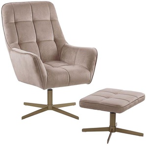 Sessel mit Hocker Beige Samtstoff Metall Wohnzimmer Salon