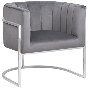 Clubsessel Grau Samtstoff Edelstahl Moderner-Look Esszimmer Club Wohnzimmer