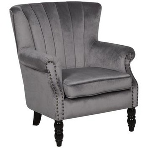 Sessel Grau Samtstoff Gummibaumholz Klassisches Stil Retro Stil