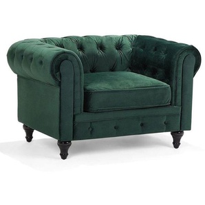 Sessel Grün Samtstoff Eichenholz Chesterfield-Stil Wohnzimmer