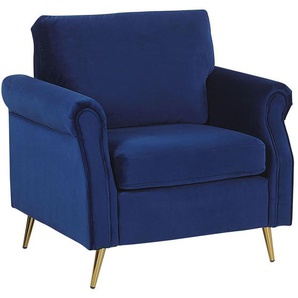 Sessel Kobaltblau Samtstoff mit Goldenenbeinen/ Armlehnen in Retro-Stil Wohnzimmer Salon Flur Skandinavisch Modern