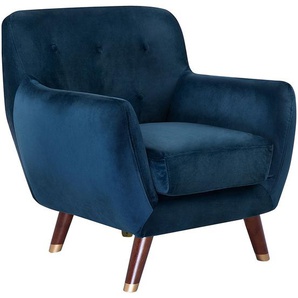 Sessel Blau Samtstoff Gummibaumholz Retro-Stil Wohnzimmer