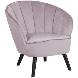 Sessel Rosa Samtstoff mit Dunkelbraunen Holzbeinen Muschelform Glamourös Retro Clubsessel Cocktailsessel für Wohnzimmer Schlafzimmer