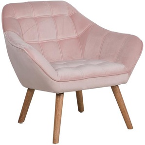 Sessel Rosa Samtstoff Gummibaumholz Geschwungene Armhelnen Clubsessel