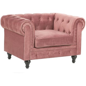 Sessel Rosa Samtstoff Eichenholz Chesterfield-Stil Wohnzimmer Salon