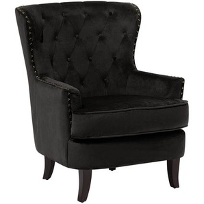 Sessel Schwarz Polsterbezug Birkenholz Hohe Rückenlehne Klassisches Stil Wohnzimmer Schlafzimmer