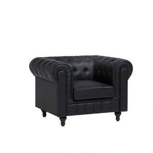 Sessel Schwarz Kunstleder Englischer Stil Wohnzimmer