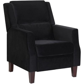 Sessel Schwarz Samtstoff mit Füße in dunkler Holzfarbe Verstellbarer Fernsehsessel Wohnzimmer Schlafzimmer Modernes Design