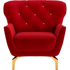 Sessel SIT&MORE Orient 3 V Gr. Samtoptik, B/H/T: 90 cm x 89 cm x 88 cm, rot SitMore inkl. 1 Zierkissen mit Strass-Stein, goldfarbene Metallfüße
