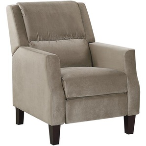 Sessel Taupe Samtstoff mit Füße in dunkler Holzfarbe Verstellbarer Fernsehsessel Wohnzimmer Schlafzimmer Modernes Design
