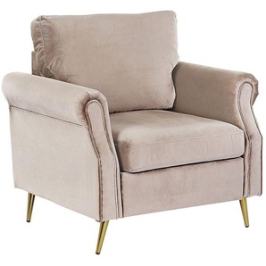 Sessel Taupe Samtstoff mit Goldenen Beinen/ Armlehnen in Retro-Stil Wohnzimmer Salon Flur Skandinavisch Modern