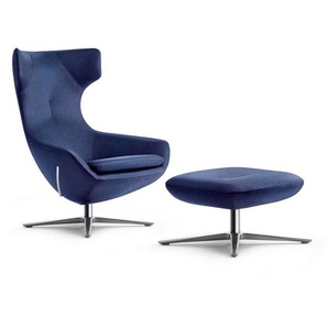 Ohrensessel und Hocker Caruzzo Leolux dunkelblau, Designer Frans Schofer, 107/40x78/63x90/55 cm