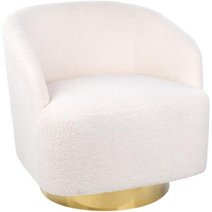 Sessel Weiß Creme Boucle Weiches Gewebe Noppengold Sockel Drehbar 360° Retro Glam Art Decor Stil