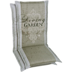 Sesselauflage GO-DE Polsterauflagen Gr. B/H: 50 cm x 108 cm, Print Living Garden, 2 St., beige Gartenstuhlauflagen