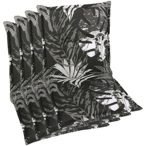 Sesselauflage GO-DE Polsterauflagen Gr. B/H/T: 50 cm x 7 cm x 110 cm, Floral 4 St., schwarz Gartenstuhlauflagen 110x50 cm