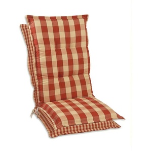 Sesselauflage, Rot, Beige, Textil, Karo, Füllung: Schaumstoff, Vlies, 50x9x120 cm, Made in Germany, hochwertige Qualität, Wendekissen, Outdoor-Kissen,