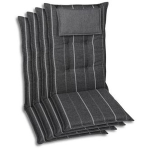 Sesselauflagenset, Anthrazit, Grau, Textil, 4-teilig, Streifen, Füllung: Schaumstoff, Vlies, 50x7x120 cm, Oeko-Tex® Standard 100, pflegeleicht, hochwertige Qualität, langlebig, für den Außenbereich geeignet, mittels Bändern zu befestigen, Gurtband