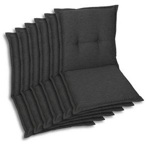 Sesselauflagenset, Anthrazit, Textil, 6-teilig, Uni, Füllung: Schaumstoff, Vlies, 50x7x100 cm, Oeko-Tex® Standard 100, pflegeleicht, hochwertige Qualität, langlebig, für den Außenbereich geeignet, mittels Bändern zu befestigen, Gurtband befestigen,