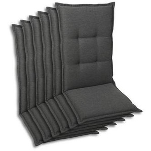 Sesselauflagenset, Anthrazit, Textil, 6-teilig, Uni, Füllung: Schaumstoff, Vlies, 50x7x108 cm, Oeko-Tex® Standard 100, pflegeleicht, hochwertige Qualität, langlebig, für den Außenbereich geeignet, mittels Bändern zu befestigen, Gurtband befestigen,