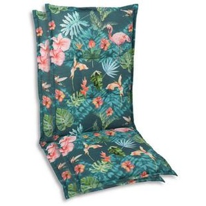Sesselauflagenset, Blau, Grün, Rosa, Textil, 2-teilig, Flamingo, Füllung: Schaumstoff, Vlies, 50x7x120 cm, Oeko-Tex® Standard 100, pflegeleicht,