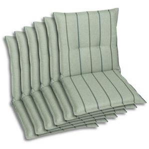 Sesselauflagenset, Hellgrün, Textil, 6-teilig, Streifen, Füllung: Schaumstoff, Vlies, 50x7x100 cm, Oeko-Tex® Standard 100, pflegeleicht, hochwertige Qualität, langlebig, für den Außenbereich geeignet, mittels Bändern zu befestigen, Gurtband Wendekissen,