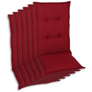 Sesselauflagenset, Kirschrot, Textil, 6-teilig, Uni, Füllung: Schaumstoff, Vlies, 50x7x120 cm, Oeko-Tex® Standard 100, pflegeleicht, hochwertige Qualität, langlebig, für den Außenbereich geeignet, mittels Bändern zu befestigen, Gurtband befestigen,