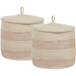 Set aus 2 Aufbewahrungskörben Hellbeige und Rosa Baumwolle gestreift mit Deckel Boho Accessoires