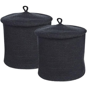 Set aus 2 Aufbewahrungskörben Schwarz Baumwolle mit Deckel Boho Accessoires