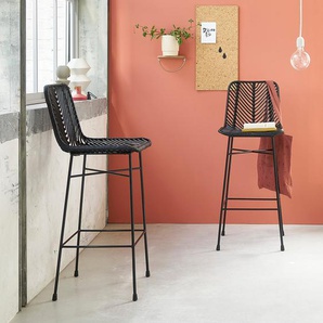 Set aus 2 Barhockern aus Rattan und Metall schwarz