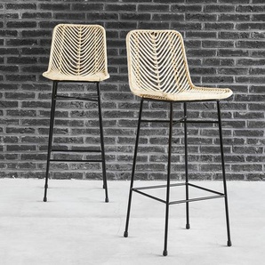Set aus 2 Barhockern aus Rattan und Metall