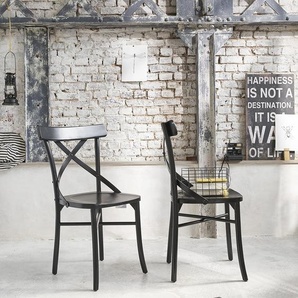 Set aus 2 Bistrostühlen aus massivem Mahagoni und Rattan, schwarz