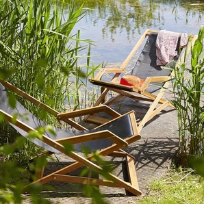 Set aus 2 Liegen aus Akazienholz und schwarzem Textilene